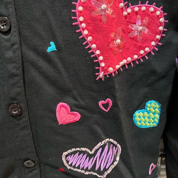 Michael Simon embroidered heart design cotton-cropped cardigan -Large- VG cond. - Picture 4 of 10